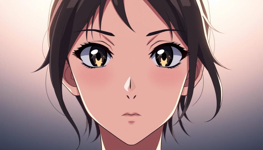 A highly detailed anime-style face structure, with sharp and distinctive features. Meticulously rendered with an emphasis on anatomical accuracy and proportions. The subject is facing forward, illuminated by a soft, diffused light that casts gentle shadows, accentuating the contours of the face. The eyes are expressive, with a hint of mystery and allure. The nose and lips are delicately defined, and the hair flows naturally, framing the face in a stylized manner. The overall mood is one of refined elegance and subtle emotion, capturing the essence of the anime aesthetic.