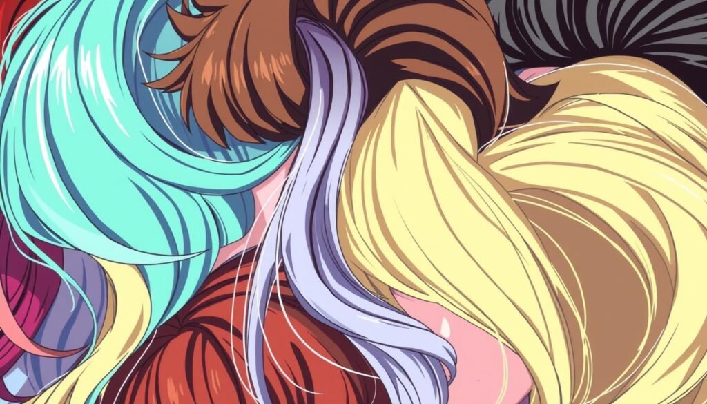 Anime hair styles, a vibrant and expressive showcase of creativity. Close-up view of a diverse array of hairstyles, from sleek and sophisticated to wild and dynamic. Captured in a soft, diffused lighting that highlights the intricate textures and volume. Strands of hair flow gracefully, cascading with a sense of movement and energy. The composition emphasizes the diverse range of styles, from short and spiky to long and flowing, in a harmonious and visually striking arrangement. The overall mood is one of artistic flair and imaginative expression, perfectly suited to the "Creating Hair Styles" section of the "How to Draw Anime" guide.