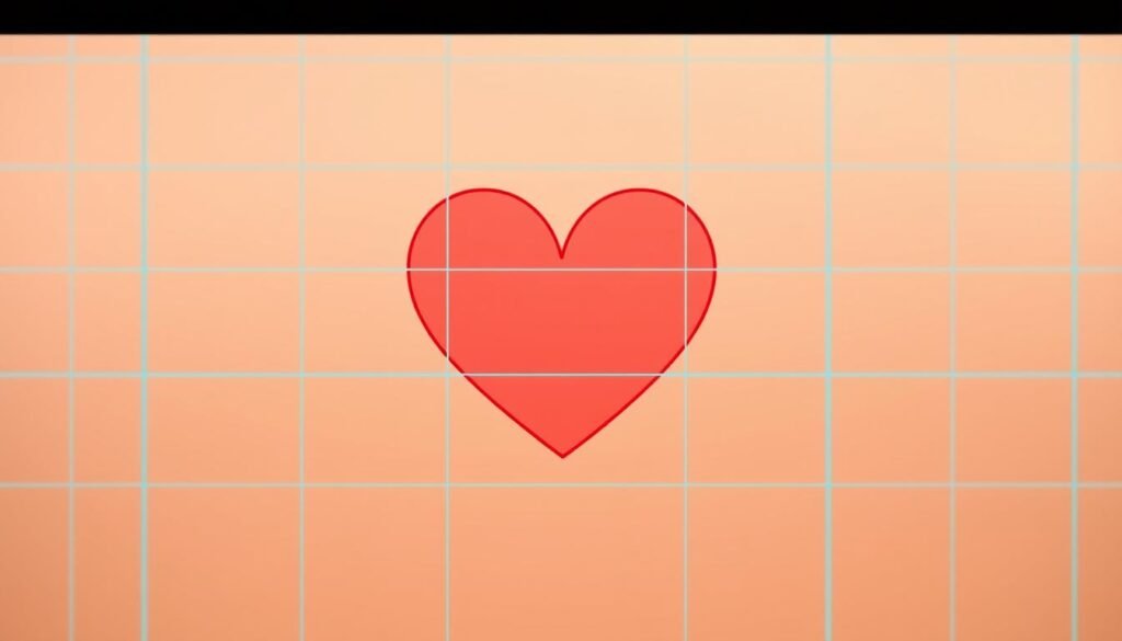 Detailed technical diagram of a grid method for drawing hearts. Precise grid structure in the foreground, with light blue orthogonal lines intersecting at right angles. In the middle ground, a large red heart shape is carefully constructed using the grid as a guide, lines and curves flowing harmoniously. The background is a warm, soft-focus gradient, allowing the grid and heart to be the focal point. Muted, soothing color palette. Clean, minimalist design aesthetic. Crisp, high-resolution rendering with a slight depth of field effect. Conveying a sense of structured, methodical approach to heart drawing.