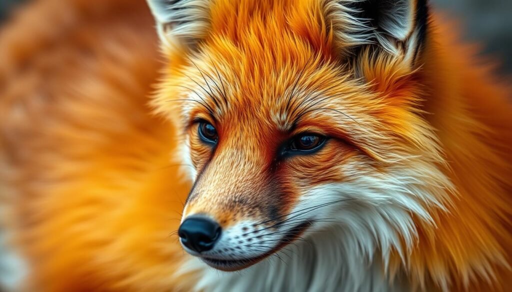 a detailed, high-resolution, professional illustration of a "fox color palette" with an emphasis on warm, vibrant hues and a balance of complementary colors. Showcasing a close-up view of various shades and tones found in the fur of a fox, including rich oranges, deep reds, golden yellows, and subtle browns, all captured in a natural, lifelike manner with soft, diffused lighting that highlights the textures and details. The composition should fill the frame, creating a visually striking and informative reference for artists to use when adding color to their fox illustrations.