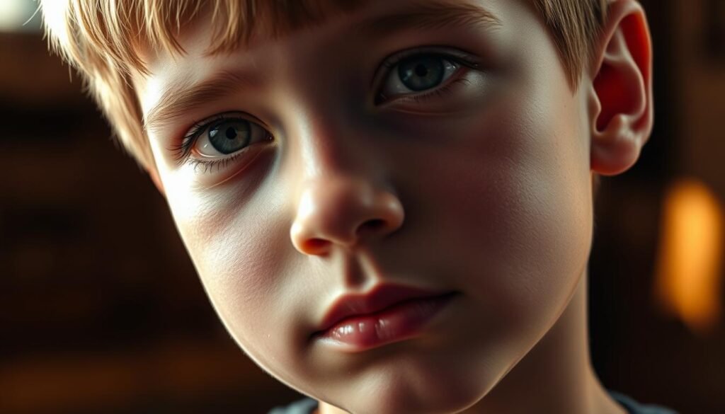 A carefully lit boy's portrait, showcasing color shading techniques. The subject's face is highlighted with soft, directional lighting, emphasizing the contours and planes of the features. Warm hues complement the skin tones, while cool shadows add depth and dimension. Delicate brushstrokes of color blend seamlessly, creating a sense of depth and volume. The background is subtly blurred, allowing the viewer to focus on the intricate shading work. An atmosphere of calm and contemplation pervades the scene, inviting the viewer to study the masterful use of color and light.