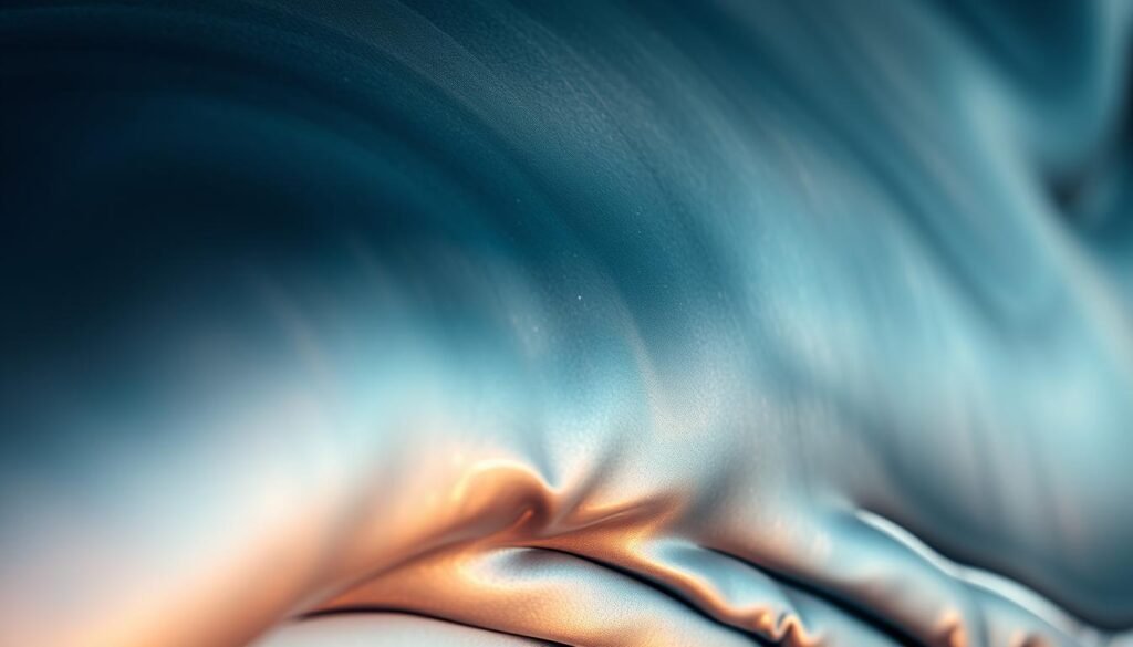 A close-up view of the intricate color and texture patterns adorning the skin of a majestic whale. Capture the mesmerizing interplay of light and shadow on the smooth, iridescent surface, showcasing the subtle gradients and dynamic contours that give this magnificent marine creature its unique character. Employ a high-resolution, macro-style perspective to reveal the minute details, from the pores and ridges to the delicate variations in pigmentation. Infuse the scene with a sense of wonder and reverence, inviting the viewer to appreciate the beauty and complexity of the whale's natural design.