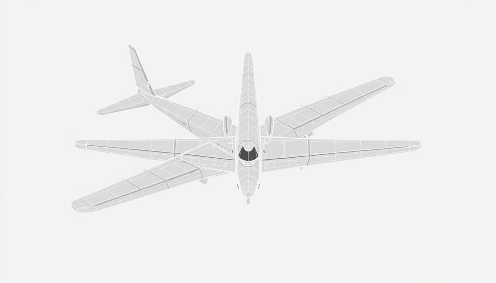 A meticulously rendered technical illustration showcasing the fundamental shapes and lines of a classic airplane design. The subject is depicted in a clean, minimalist style against a neutral background, allowing the key structural elements to be the focal point. The lighting is soft and diffused, accentuating the smooth contours of the fuselage, wings, and tail assembly. The camera angle is slightly elevated, providing an orthographic view that clearly demonstrates the various angles, curves, and intersecting lines that define the airplane's silhouette and profile. The overall mood is one of precision and technical clarity, conveying the essential principles of aircraft engineering and design.