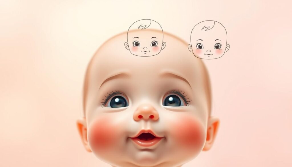 A step-by-step guide for drawing a cute baby illustration. The foreground shows a baby's face with large, expressive eyes, soft features, and rosy cheeks. The middle ground depicts a step-by-step visual tutorial, with simple line drawings demonstrating the construction of the baby's head, facial features, and proportions. The background features a warm, pastel-toned gradient, creating a gentle, inviting atmosphere. The lighting is soft and diffused, with a touch of natural, ambient glow. The overall mood is whimsical, educational, and designed to inspire creativity in the viewer. A step-by-step guide for drawing a cute baby illustration. The foreground shows a baby's face with large, expressive eyes, soft features, and rosy cheeks. The middle ground depicts a step-by-step visual tutorial, with simple line drawings demonstrating the construction of the baby's head, facial features, and proportions. The background features a warm, pastel-toned gradient, creating a gentle, inviting atmosphere. The lighting is soft and diffused, with a touch of natural, ambient glow. The overall mood is whimsical, educational, and designed to inspire creativity in the viewer.