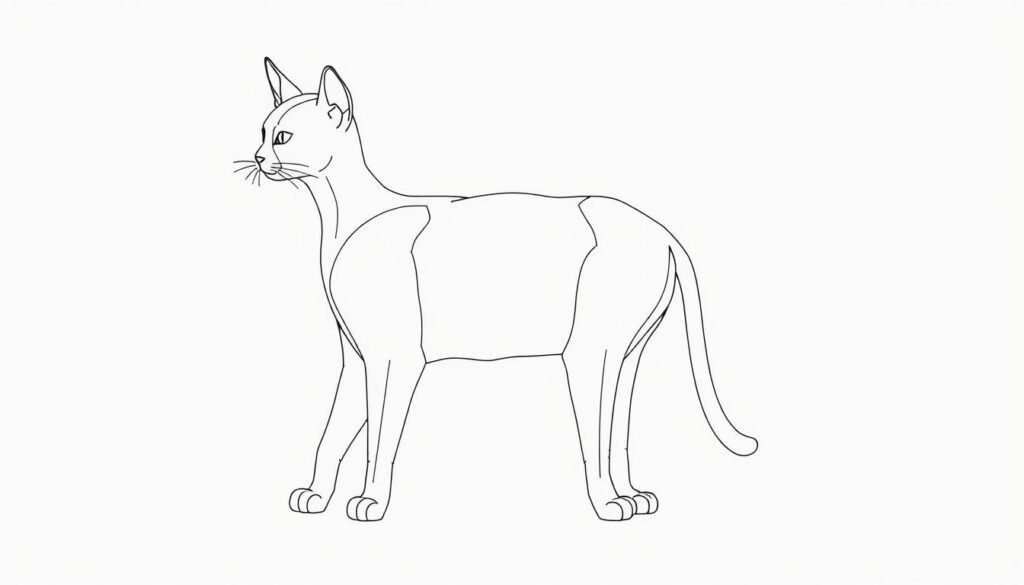 Detailed anatomical grid of a domestic cat, with a clean, minimalist aesthetic. Crisp line drawings in a muted palette, showcasing the basic shapes and structures that form the feline figure - the circular head, triangular ears, elongated body, rounded paws. Precise, technical renderings against a plain background, with soft shadows and subtle highlights to emphasize the dimensional contours. A reference tool for understanding the fundamental building blocks of cat anatomy, presented in an organized, educational manner to aid aspiring artists in capturing the essence of this captivating animal.