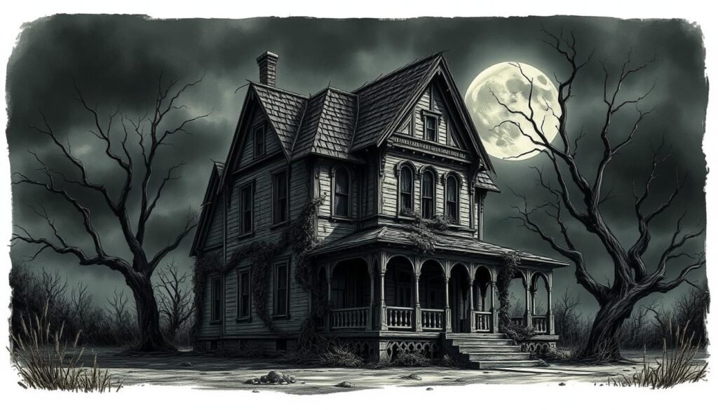 how to draw a haunted house